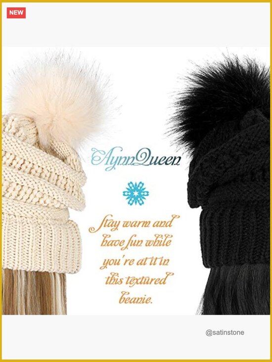 Slouchy Cable Knit Beanie Hat with 20in Removable Hair Extensions Wig main image 5
